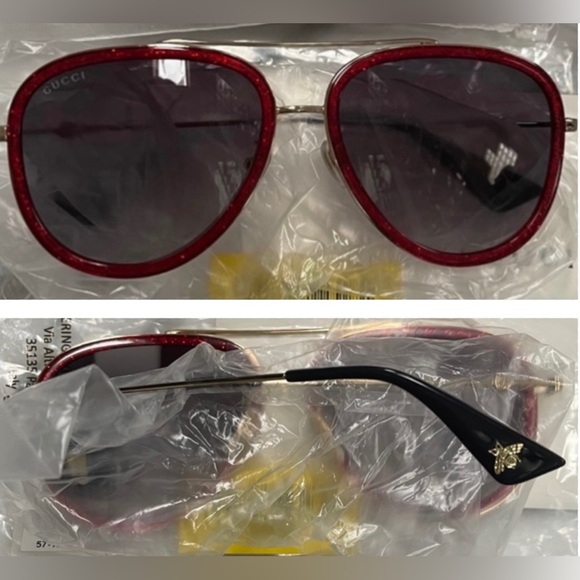 GUCCI RED GLITTER URBAN AVIATOR SUNGLASSES - Picture 5 of 16